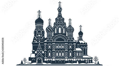 Fotografia Detailed monochrome illustration of the Church of the Savior on Spilled Blood in Saint Petersburg