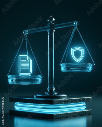 Premium glass balance scale with document and shield