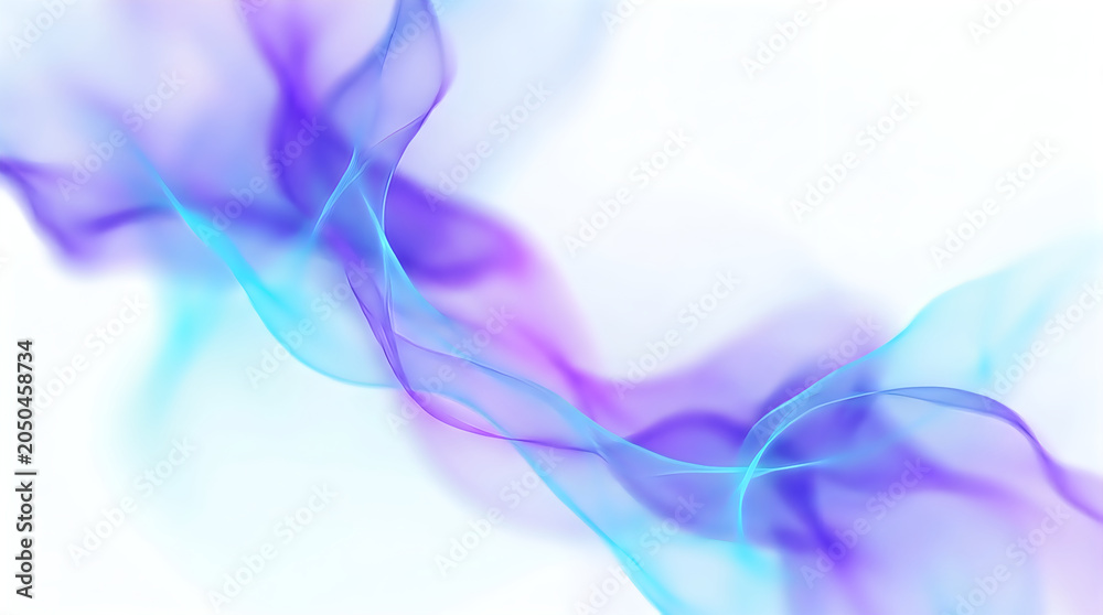 Fototapeta premium Abstract digital smoke plumes in purple and blue flowing against white background with abstract