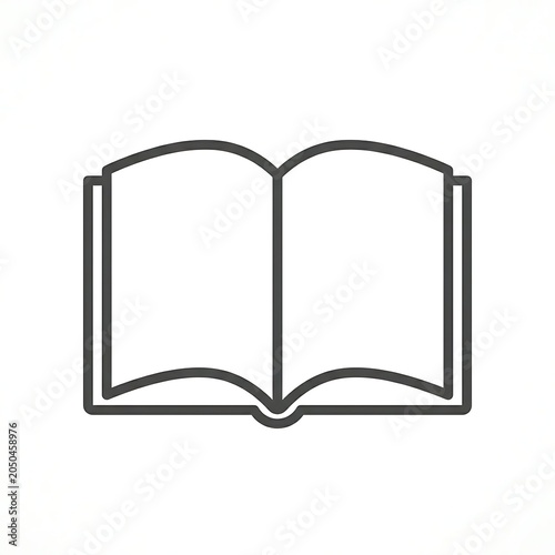 Open book outline illustration on white background for educational concepts