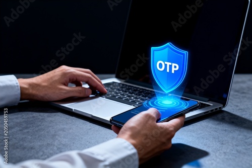 Person using OTP on smartphone with laptop for secure access