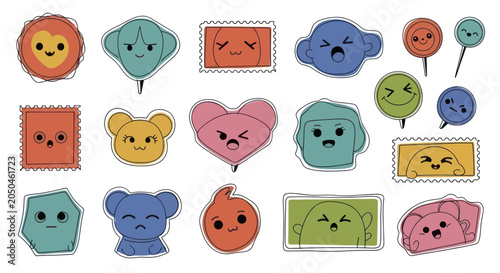 Konstfotografi Collection of cute cartoon faces with various emotions and shapes
