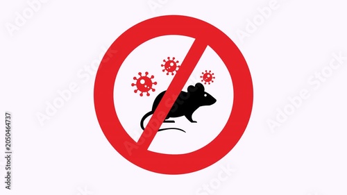Warning symbol with a rat silhouette and virus icons for hantavirus. Ideal for representing danger, contamination, and health risks in designs.