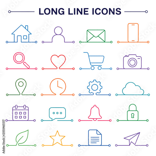 Tableau sur toile Long Line Icons Set – Extended Shapes and Length Design Vector Collection