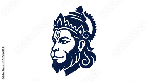 Schilderij op canvas Lord Hanuman Head Silhouette, Hindu God Icon, Strength and Devotion Symbol