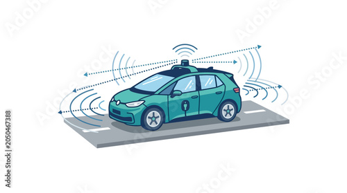 Autonomous green car with sensors.