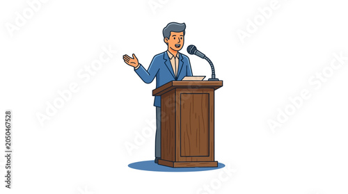 Canvastavla Man in blue suit speaking at podium.