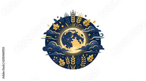 Φωτογραφία Earth Globe with Yellow Floral Elements.