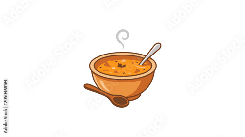 Schilderij op canvas Steaming bowl of soup with spoon.