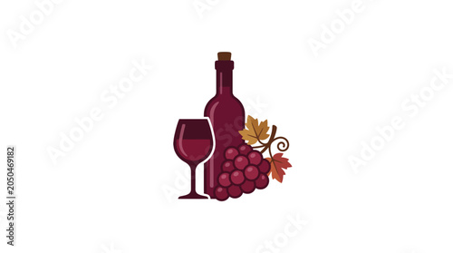 Fotografija Red wine bottle and grape illustration.