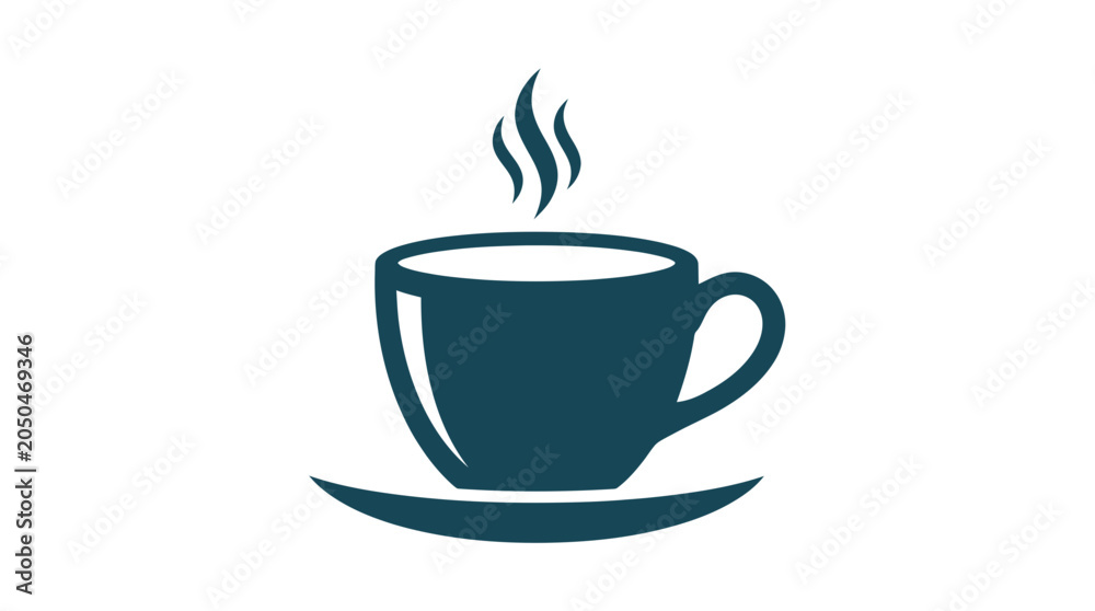 Fototapeta premium Steaming Hot Coffee Cup Icon with Steam Wisps, Minimalist Design
