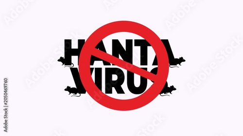 Red prohibition sign black hantavirus text silhouette mice pest control warning graphic. Suitable for websites, infographics, posters, or educational materials.