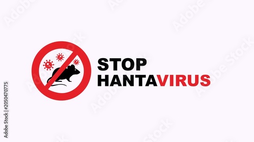 Red prohibition circle rodent silhouette virus particles stop hantavirus graphic for web banners, social media posts, and infographics design.
