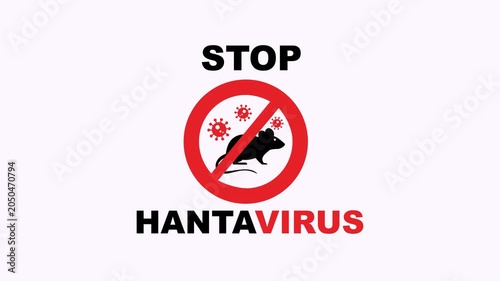 Stop hantavirus warning sign red circular prohibition symbol black mouse virus icons. Suitable for health related educational materials and informational content.