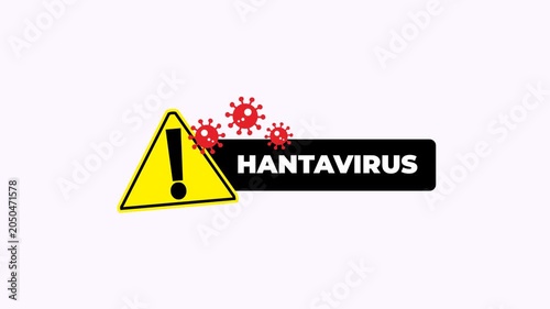 Red hantavirus shapes caution triangle, health safety icon. Suitable for medical articles, infographics on disease prevention and awareness.
