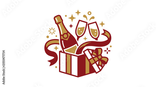 Konstfotografi Champagne Bottle and Glasses Gift Box.