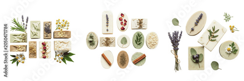 Foto Natural handmade soap set isolated on transparent background top view 3D render