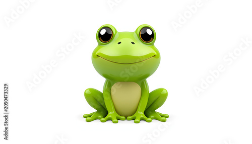 Cute 3D icon of a round green frog sitting happily isolated on white background