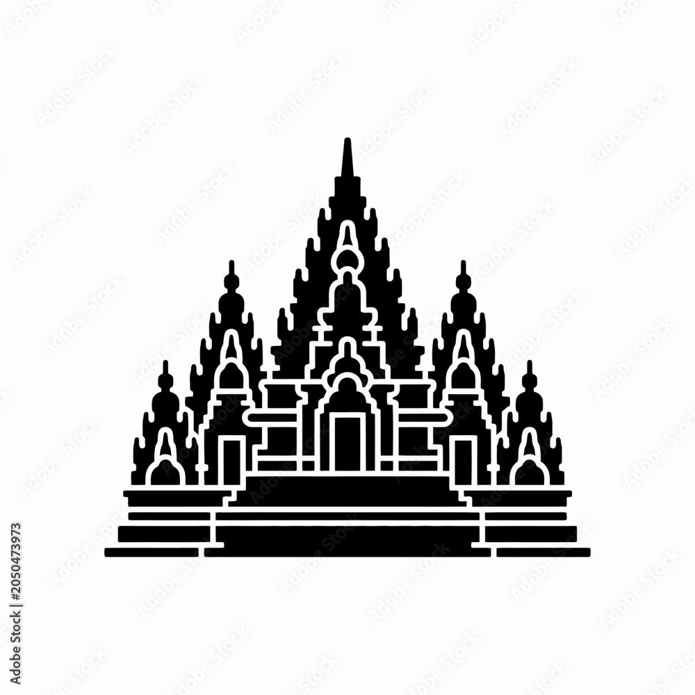 Obraz premium Black silhouette icon of an ancient historic temple building
