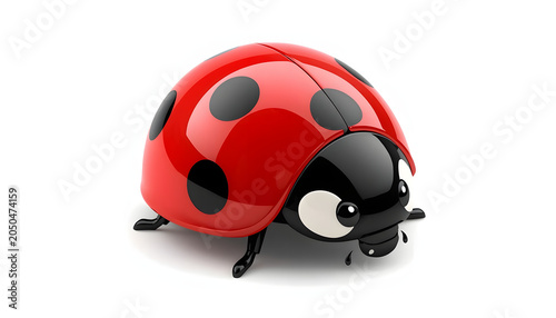 Cute and glossy 3D icon of a ladybug with a shiny candy red shell isolated on white background