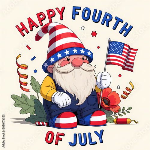 4th of July Independence Day Celebration Illustration Set with American Flag, Fireworks, Patriotic Stars and Stripes Background