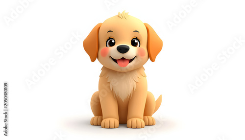 Cute cartoon labrador puppy character with big eyes and blushing cheeks 3D illustration