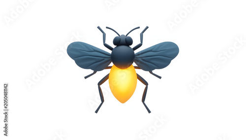 Minimalist matte 3D illustration of a lightning bug with a bright glowing tail