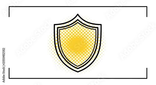 Yellow Shield Icon with Halftone Dots, Security and Protection Symbol