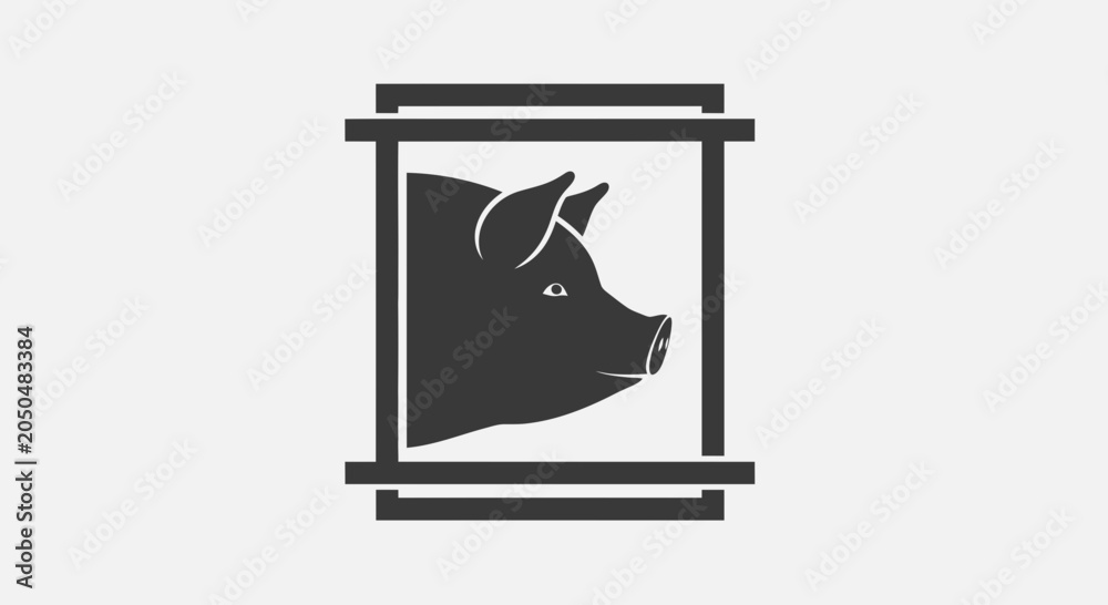Fototapeta premium Pig Head Silhouette Inside Square Frame, Farm Animal Icon, Livestock Symbol