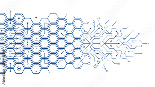 Konstfotografi Abstract futuristic digital network technology background with hexagons and circ