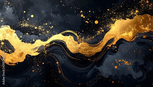 Luxurious Japanese-Style Abstract Background with Golden Particles and Gold Leaf Texture
