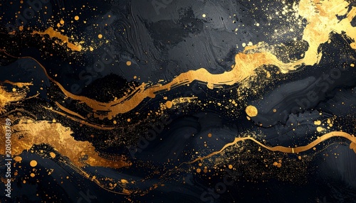 Luxurious Japanese-Style Abstract Background with Golden Particles and Gold Leaf Texture