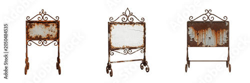 Bild auf Leinwand Set of Decorative Vintage Wrought Iron Tabletop Signs with Rusty Metal Frames Is