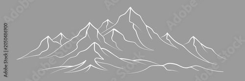 Mountain vector drawing, line art vector, minimalism, isolated on grey background