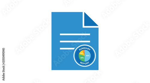 Bild auf Leinwand Blue business summary report document icon with pie chart.