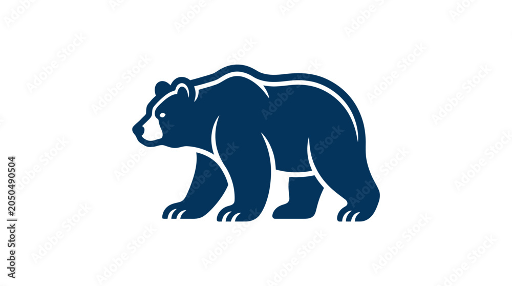 Fototapeta premium Blue walking grizzly bear silhouette logo icon.