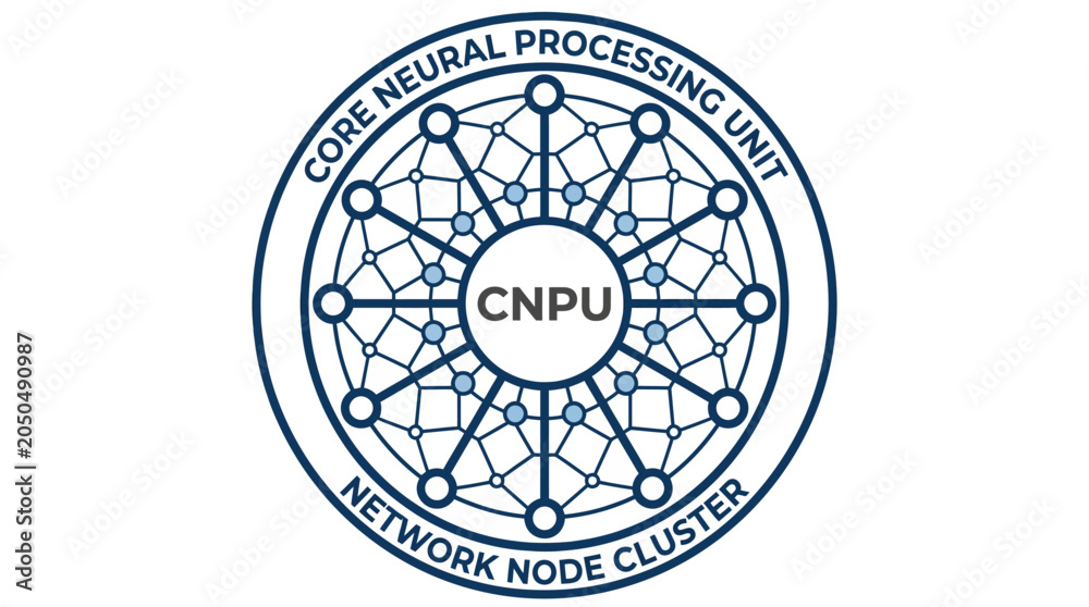 Fototapeta premium Circular neural processing unit network node cluster diagram.