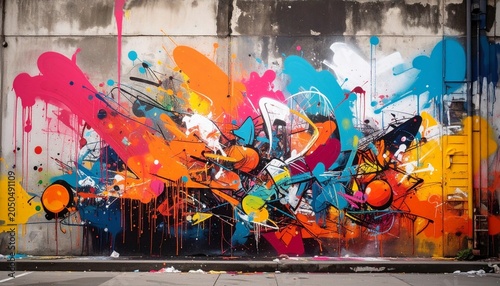 Vibrant graffiti explodes across a concrete wall