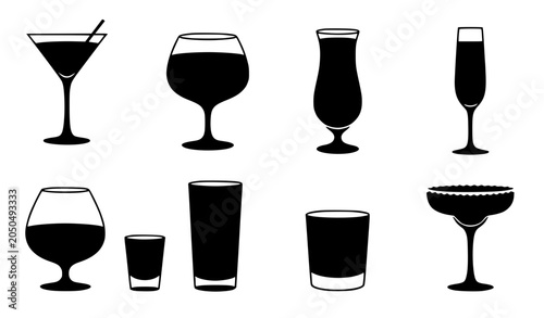 Photos Drinks glass silhouette vector icons for menu and beverage design