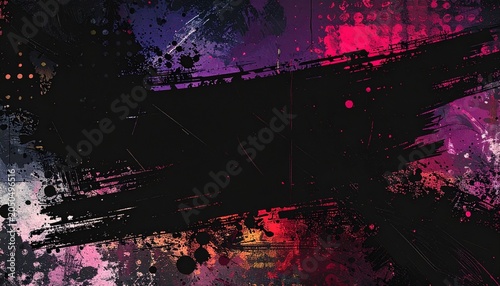 Abstract paint splatters with large black stroke