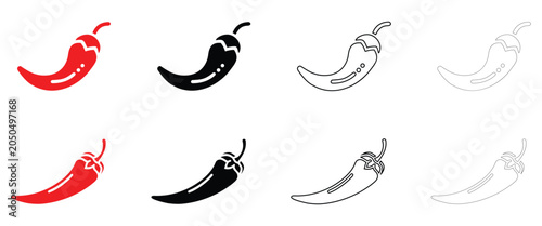 Canvas Print Hot chili pepper vector icon, chili pepper symbol vector, silhouette and line ar