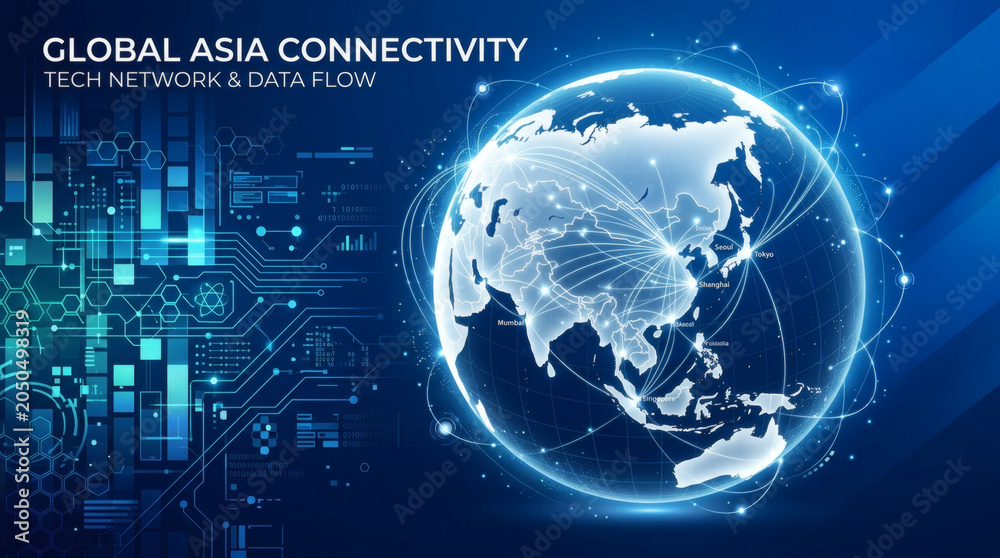 Fototapeta premium Global Asia connectivity tech network data flow