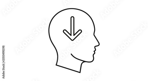 Cuadro en lienzo Profile of human head with downward arrow icon