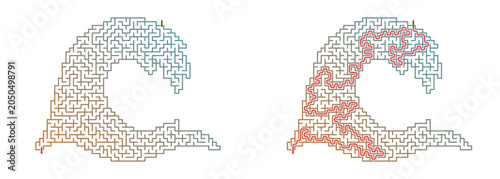 Wave-shaped labyrinth design with colorful lines for summer theme  