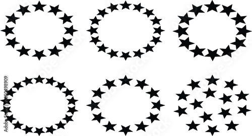 Bild auf Leinwand Stars in circle silhouette icon set featuring circular starry frames borders and