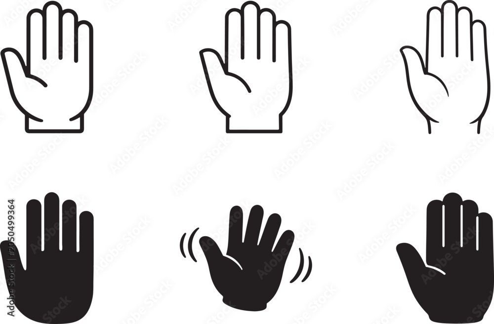 Fototapeta premium Open hand and palm stop gesture silhouette icon vector, downloadable EPS graphic.