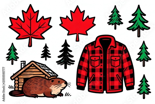 Beaver and Cabin in Autumn Forest with Plaid Jacket