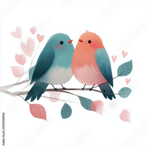 birds on branch vector illustration