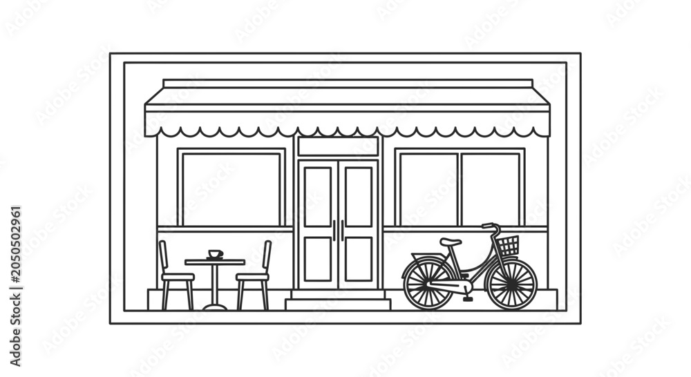 Fototapeta premium Charming Cafe Exterior with Bicycle and Outdoor Seating