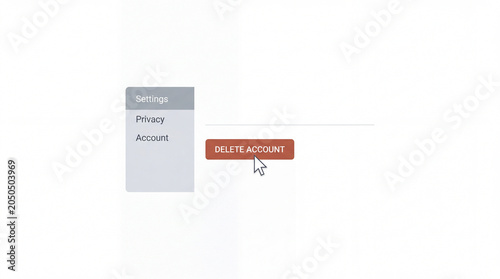 Minimalist vector of a mouse cursor clicking on a red delete account button inside settings panel interface